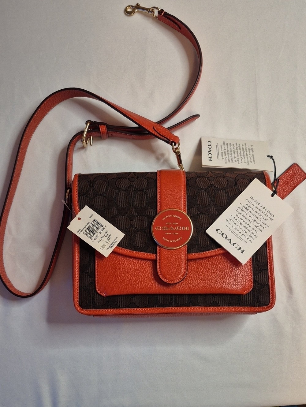 Coach Signature Canvas Lonnie Crossbody Bag in Brown and Orange